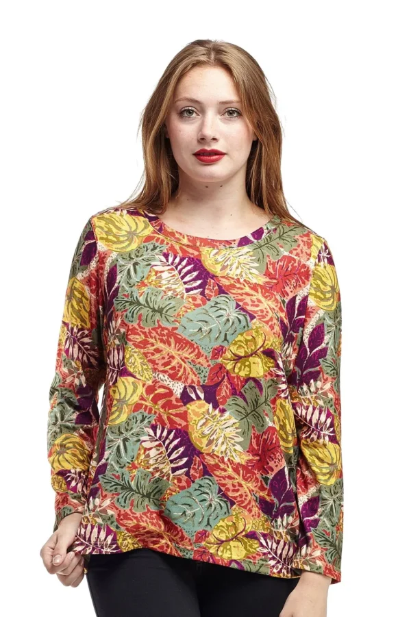 La Cera™ La Cera Printed Multi-Colored Printed Top Rust Online