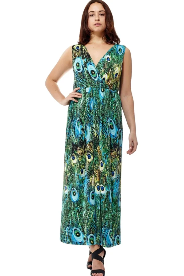 La Cera™ La Cera Printed Sleevless Maxi Dress Peacock Online