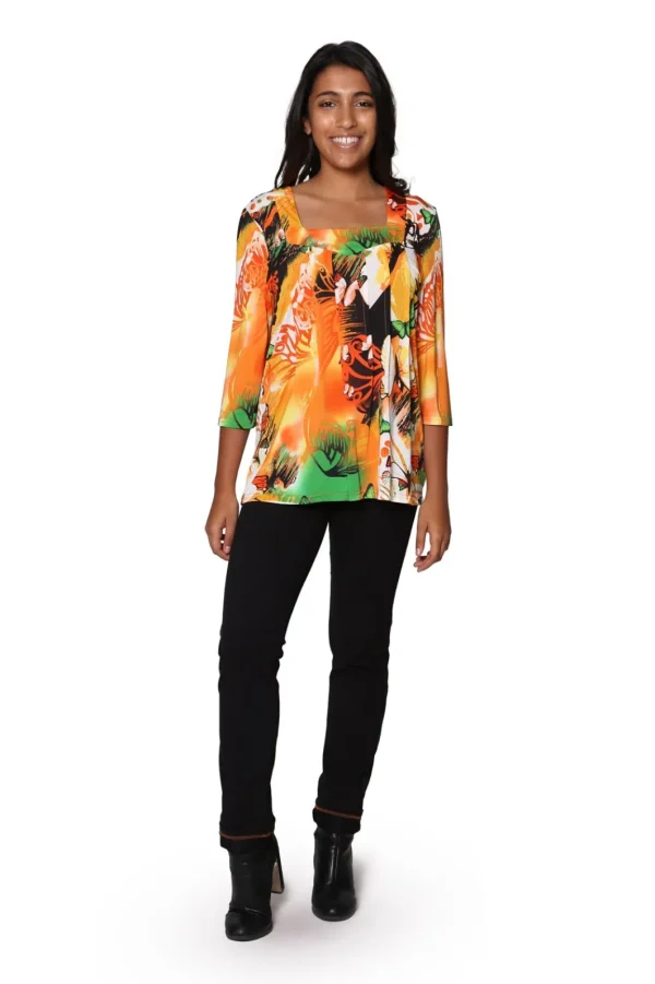 La Cera™ La Cera Printed Tunic Orange Flash Sale