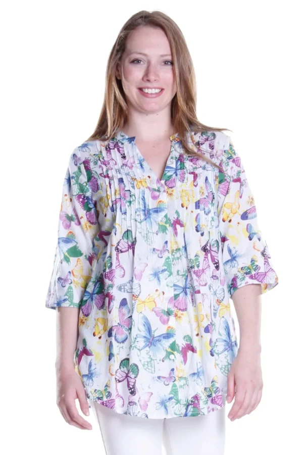 La Cera™ La Cera Rainbow Butterfly Print Pleated Tunic Cheap