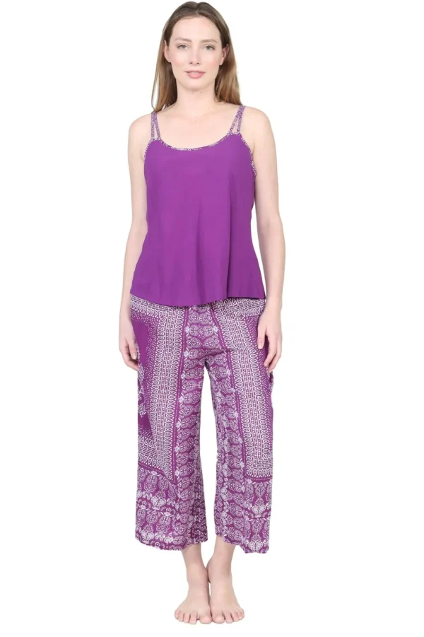 La Cera™ La Cera Rayon Purple And White Printed Capri Pajamas Shop