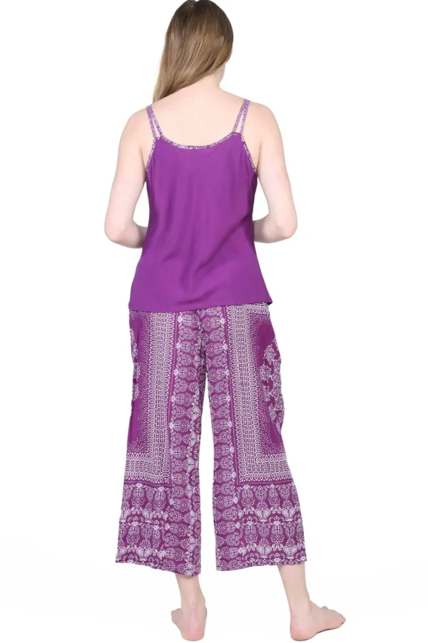 La Cera™ La Cera Rayon Purple And White Printed Capri Pajamas Shop