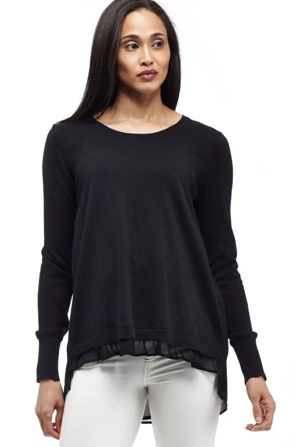 La Cera™ La Cera Rounded Neck Sweater Top With Georgette Back Shop