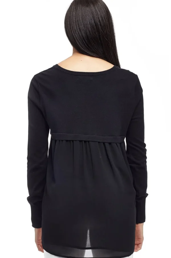 La Cera™ La Cera Rounded Neck Sweater Top With Georgette Back Shop