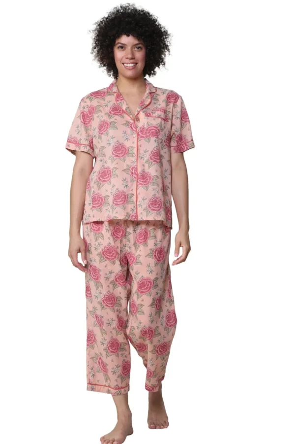 La Cera™ La Cera Short Sleeve Cotton Pajama Set Peach Fashion