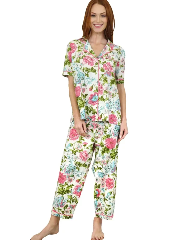 La Cera™ La Cera Short Sleeve English Garden Print Cotton Pajama Set Shop