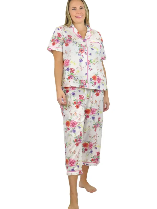 La Cera™ La Cera Short Sleeve Floral Cotton Pajama Set New