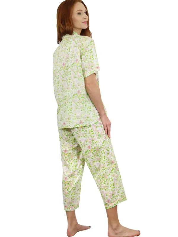 La Cera™ La Cera Short Sleeve Lime Floral Cotton Pajama Set Store