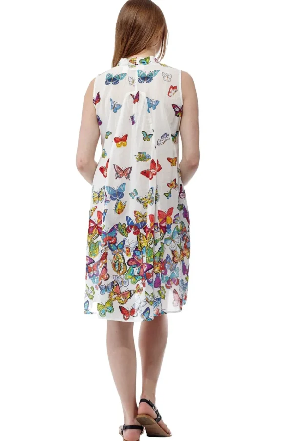 La Cera™ La Cera Sleeveless Butterfly Printed Dress White/Multi Discount