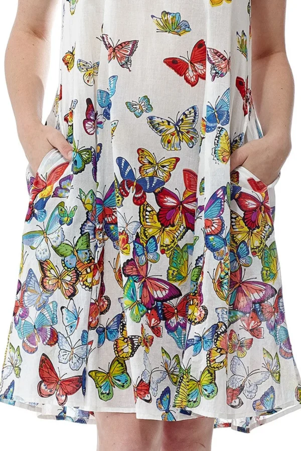 La Cera™ La Cera Sleeveless Butterfly Printed Dress White/Multi Discount