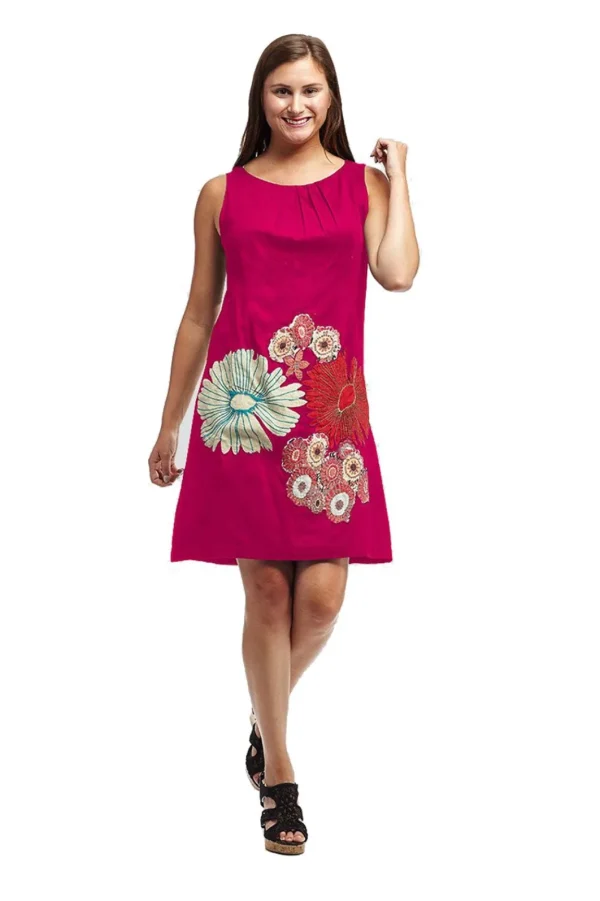 La Cera™ La Cera Sleeveless Floral Applique Cotton Dress Online