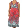 La Cera™ La Cera Sleeveless Paisley Printed Plus Size Maxi Dress Red/Turquoise Store