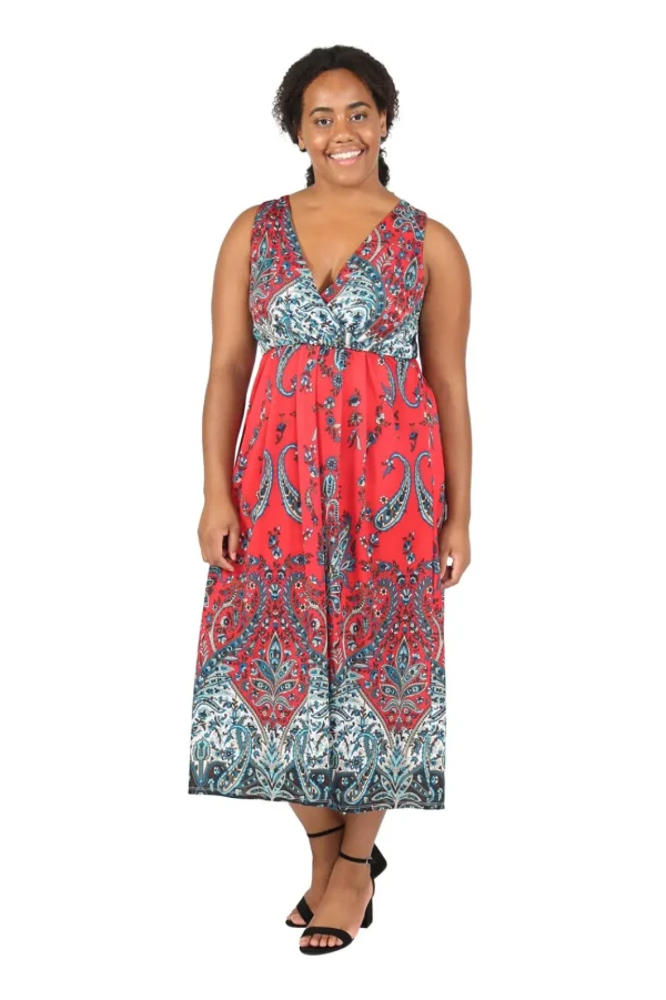 La Cera™ La Cera Sleeveless Paisley Printed Plus Size Maxi Dress Red/Turquoise Store