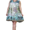 La Cera™ La Cera Sleeveless Paisley Printed Plus Size Dress Blue/Green Cheap