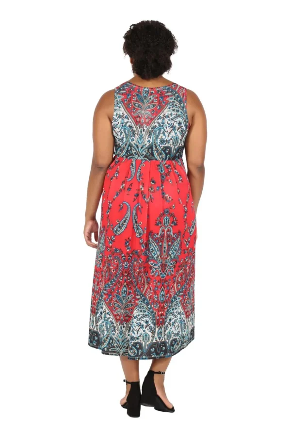 La Cera™ La Cera Sleeveless Paisley Printed Plus Size Maxi Dress Red/Turquoise Store