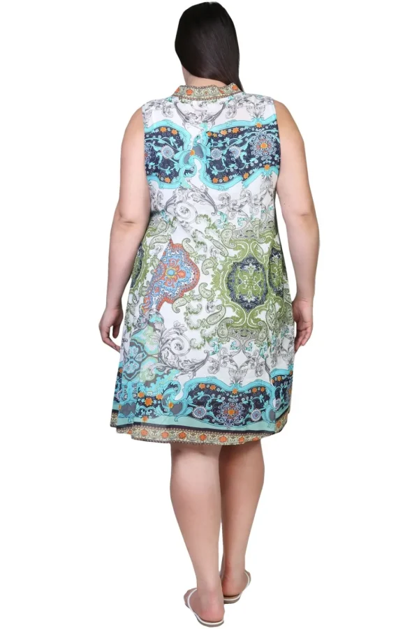 La Cera™ La Cera Sleeveless Paisley Printed Plus Size Dress Blue/Green Cheap