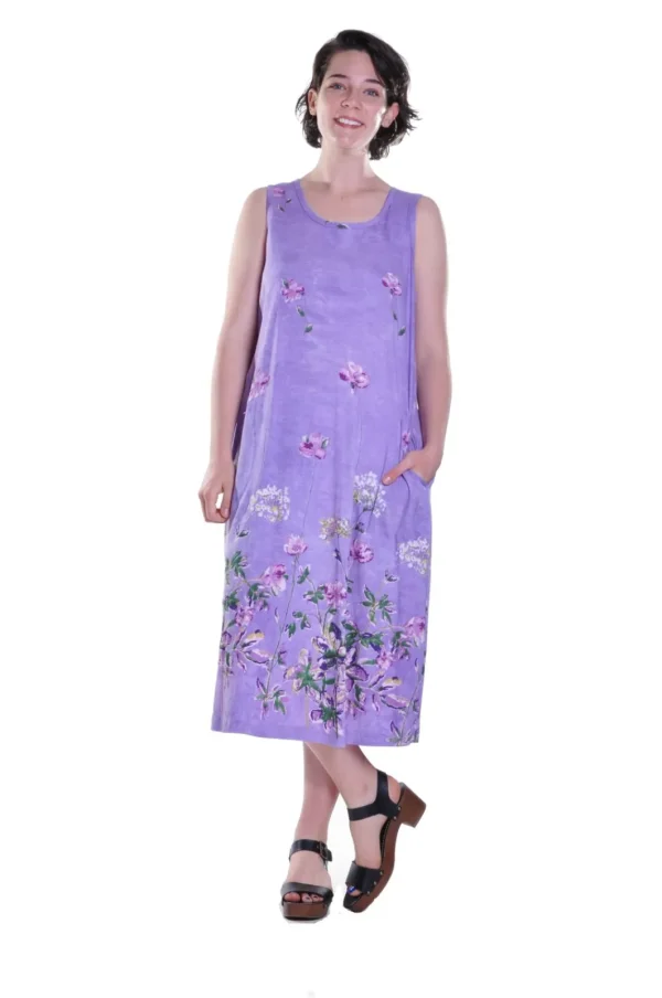 La Cera™ La Cera Sleeveless Printed A-Line Cotton Jersey Knit Dress Lilac Shop