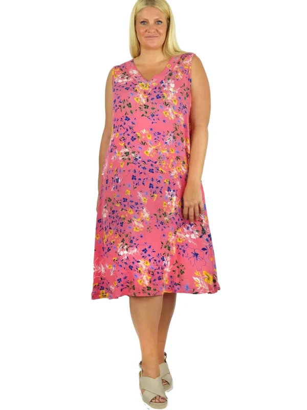 La Cera™ La Cera Sleeveless V-Neck Vibrant Floral Dress - Plus Size Flash Sale