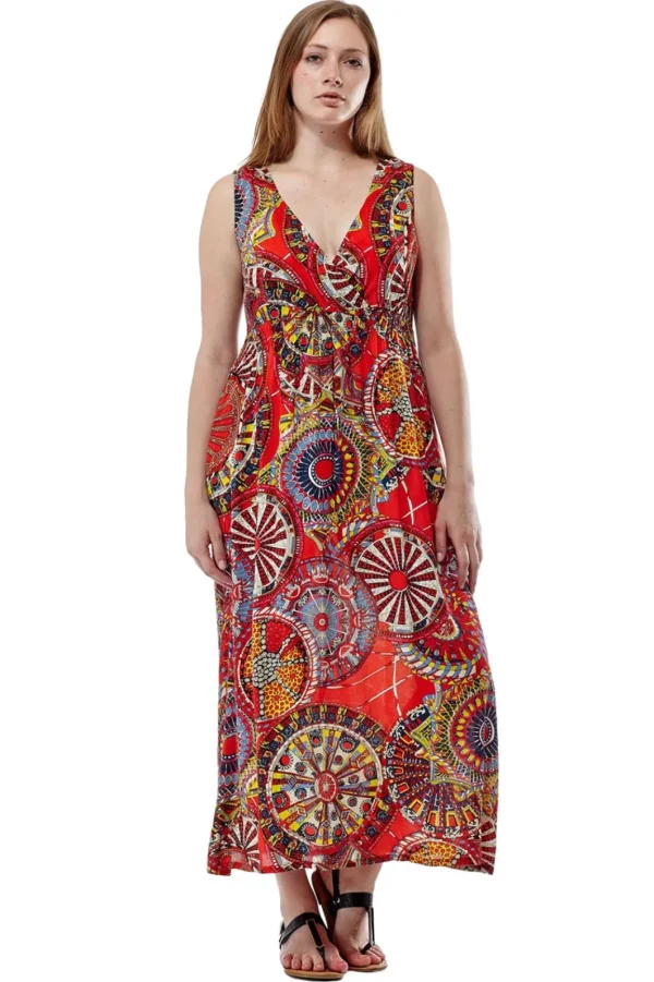 La Cera™ La Cera Sleeveless V-Neck Maxi Dress Red Fashion