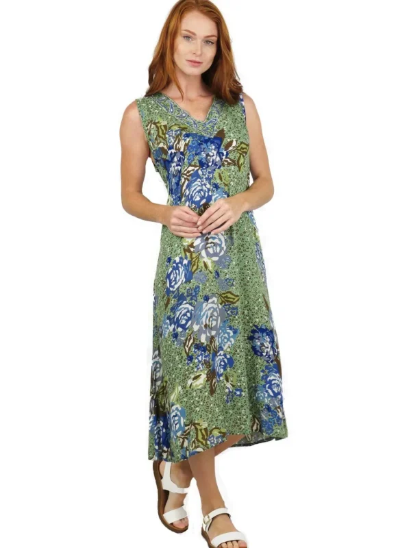 La Cera™ La Cera Sleeveless V-Neck Artistic Floral Dress Hot