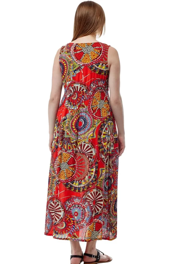 La Cera™ La Cera Sleeveless V-Neck Maxi Dress Red Fashion