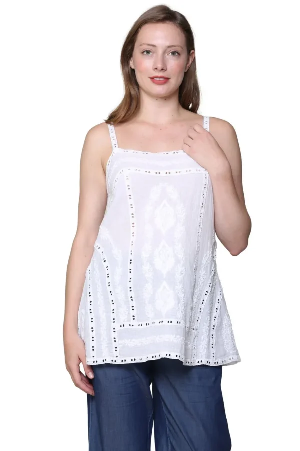 La Cera™ La Cera Spaghetti Strap Embroidered Top Shop