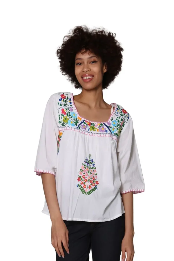 La Cera™ La Cera Square Neck Embroidered Top Best Sale