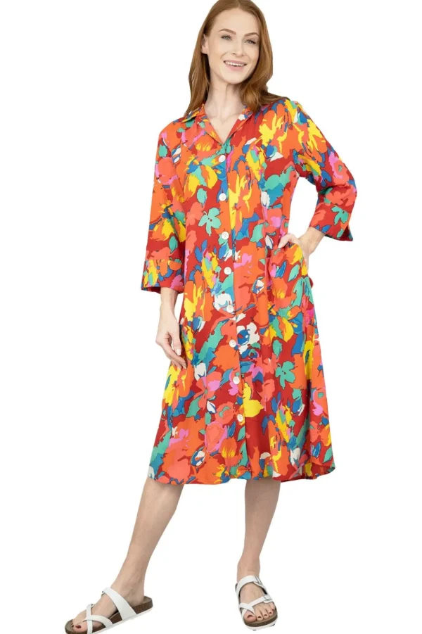 La Cera™ La Cera Summer Floral Printed Button Front Shirt Dress Fashion