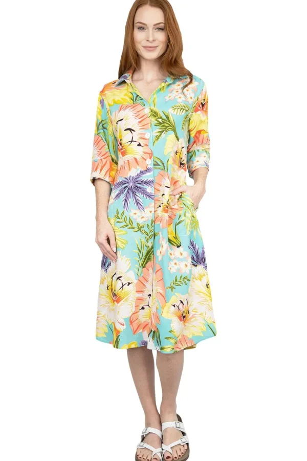 La Cera™ La Cera Tropical Floral Printed Button-Down Shirt Dress Outlet