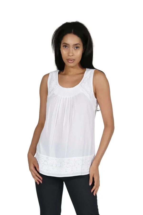 La Cera™ La Cera White Embroidered Sleeveless Top New