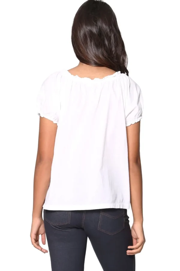 La Cera™ La Cera White Embroidered Short Sleeve Peasant Top Discount