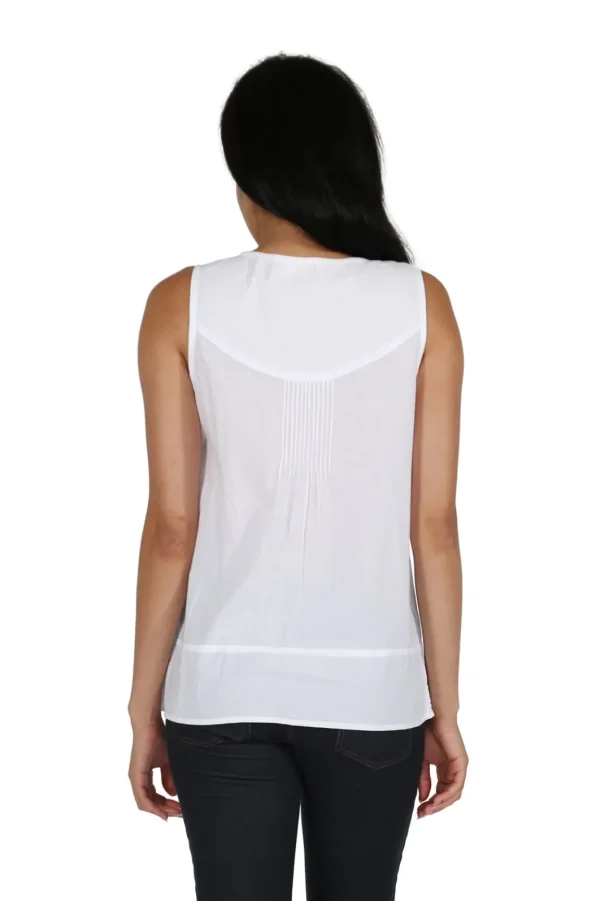 La Cera™ La Cera White Embroidered Sleeveless Top New