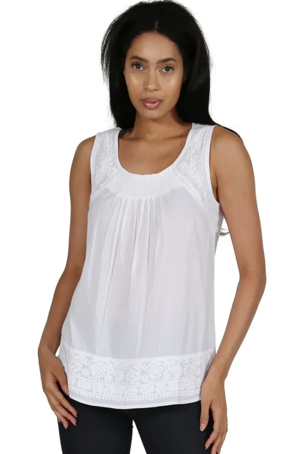 La Cera™ La Cera White Embroidered Sleeveless Top New