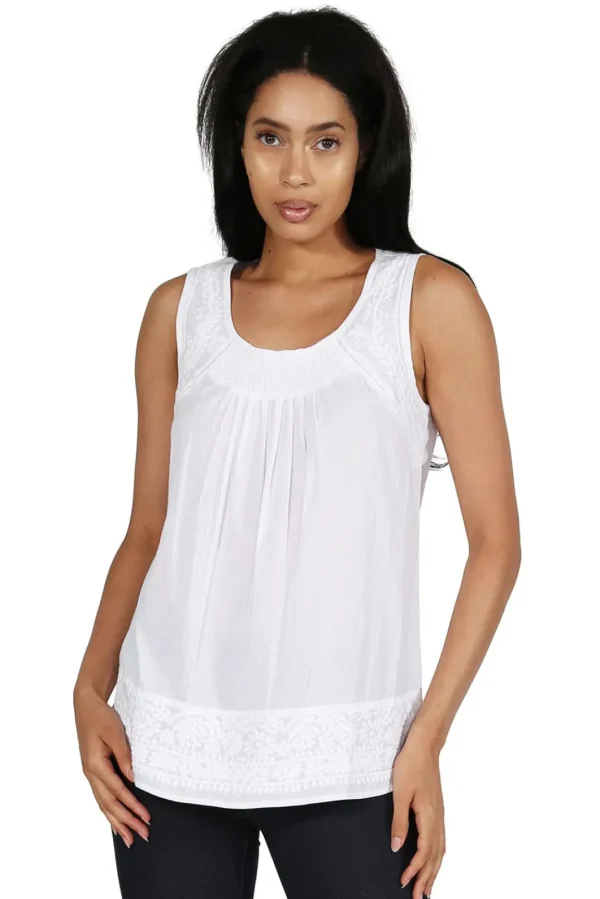 La Cera™ La Cera White Embroidered Sleeveless Top New