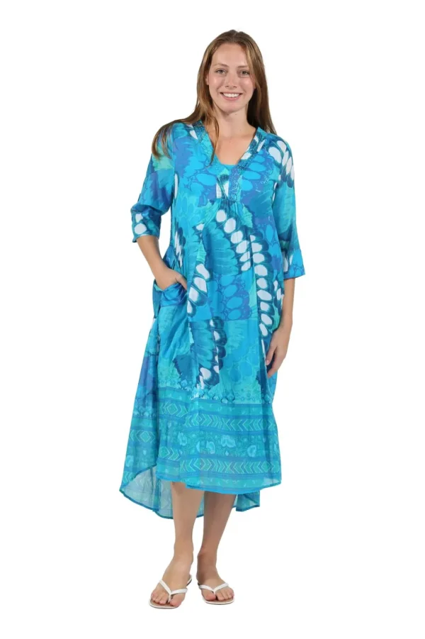 La Cera™ La Cera Women'S High-Low Printed Caftan Turquoise Blue Turq Cheap