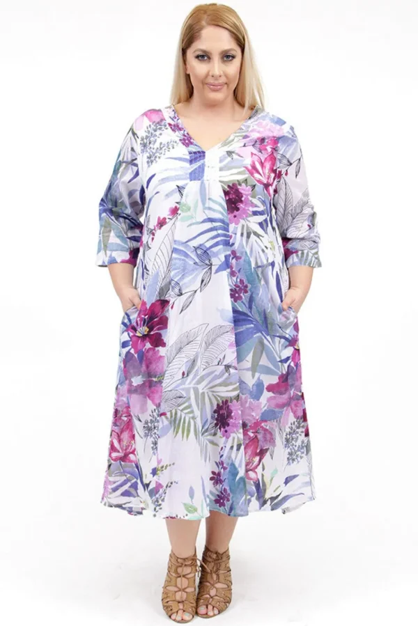 La Cera™ La Cera Women'S Plus Size High-Low Printed Caftan White/Purple Cheap