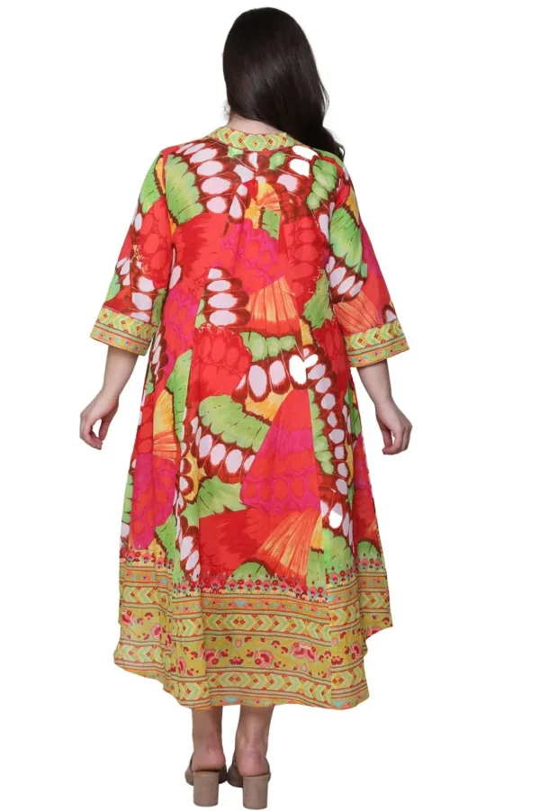 La Cera™ La Cera Women'S Plus Size High-Low Butterfly Printed Caftan Red Butterfly New