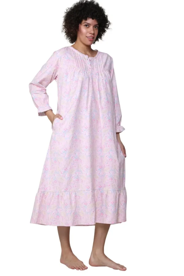 La Cera™ Lace Trimmed Cotton Flannel Wispy Floral Night Gown Clearance