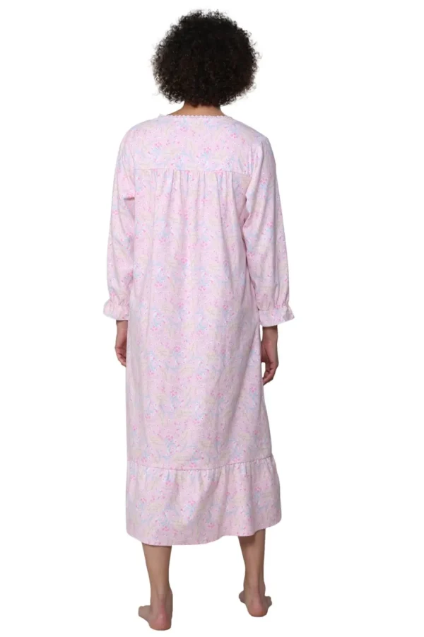 La Cera™ Lace Trimmed Cotton Flannel Wispy Floral Night Gown Fashion