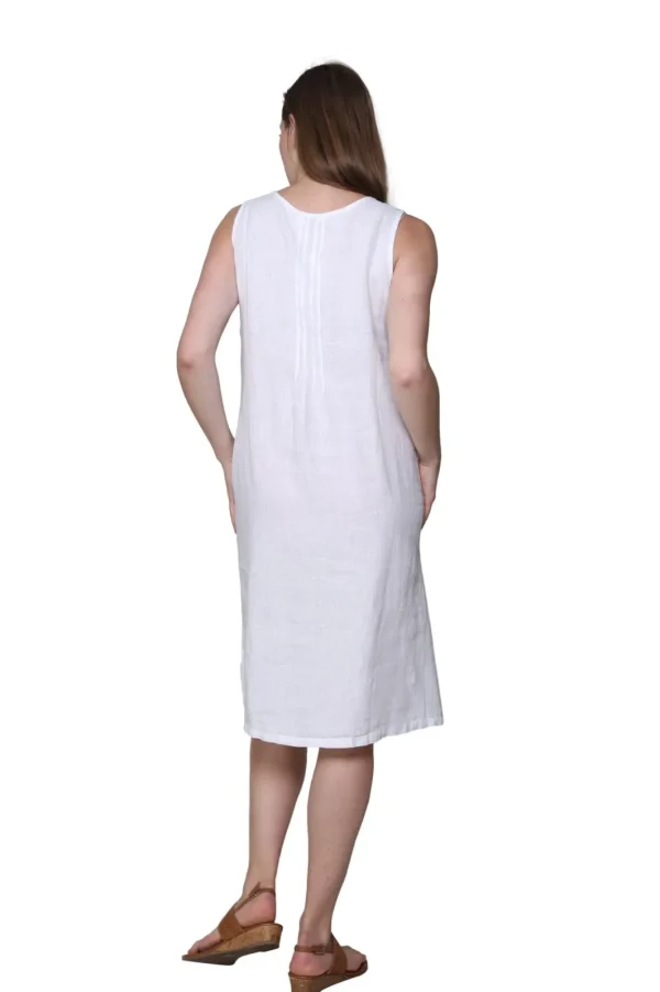 La Cera™ Linen Sleeveless Embroidered Dress White Clearance