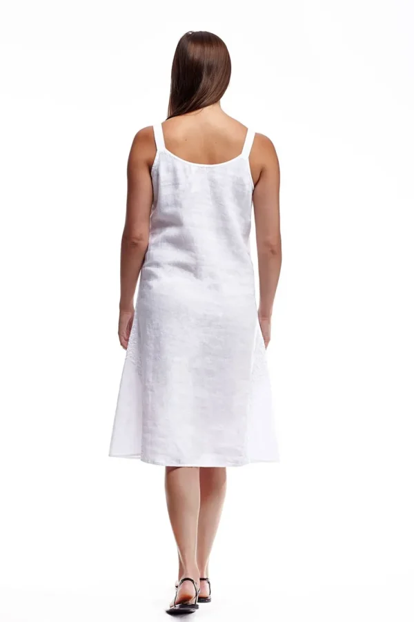 La Cera™ Linen Sleeveless Embroidered Dress White Online