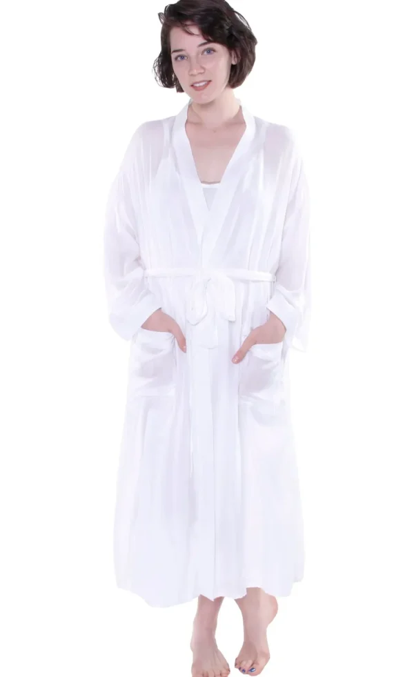 La Cera™ Long Sleeve Rayon Robe White Shop