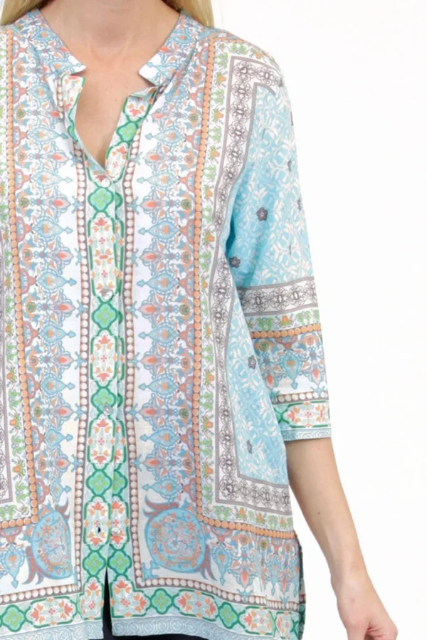 La Cera™ Mosaic Border Print Tunic Turquoise Best Sale