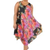 La Cera™ Multi Print Plus Size Handkerchief Dress Blk/Multi Hot