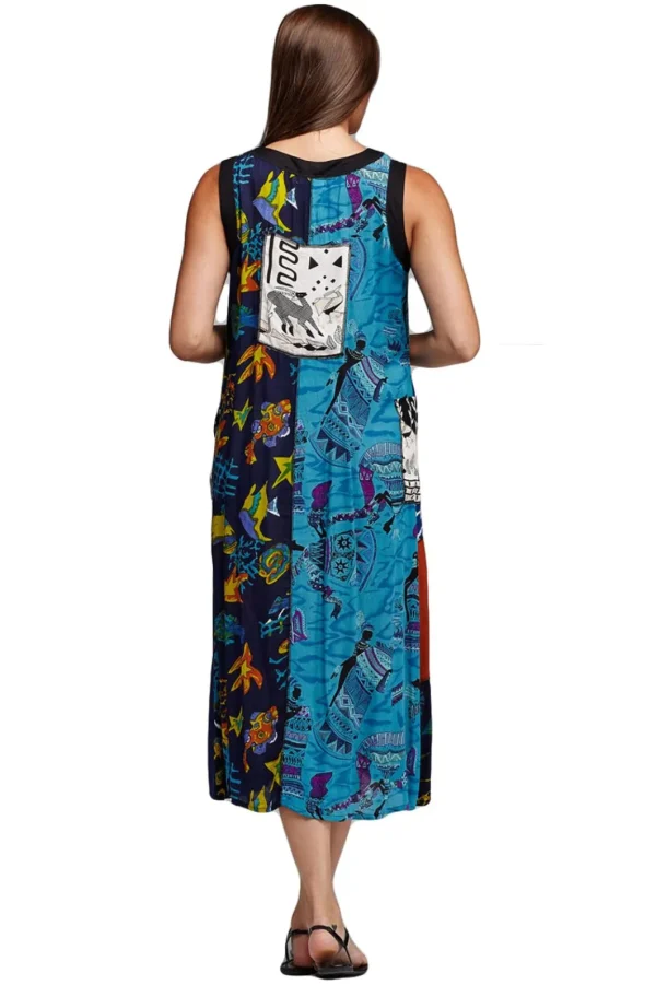 La Cera™ Novelty Button Patchwork Rayon Print Dress Sale