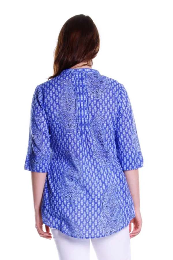 La Cera™ Paisley Pleated Tunic Blue New