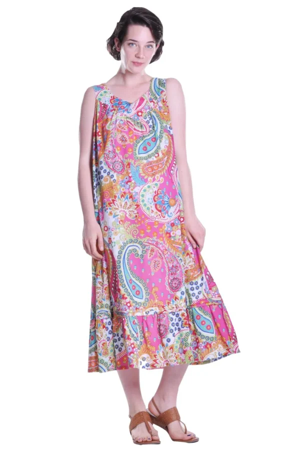 La Cera™ Paisley Print Scoop Neck Gown With Pockets Best Sale