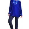 La Cera™ Peacock Velour Top Blue Online