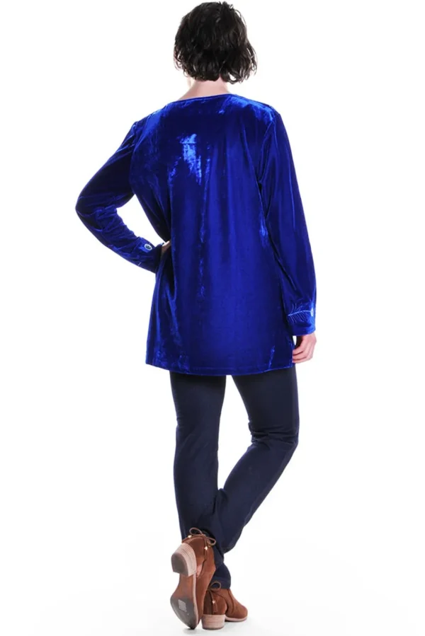 La Cera™ Peacock Velour Top Blue Online