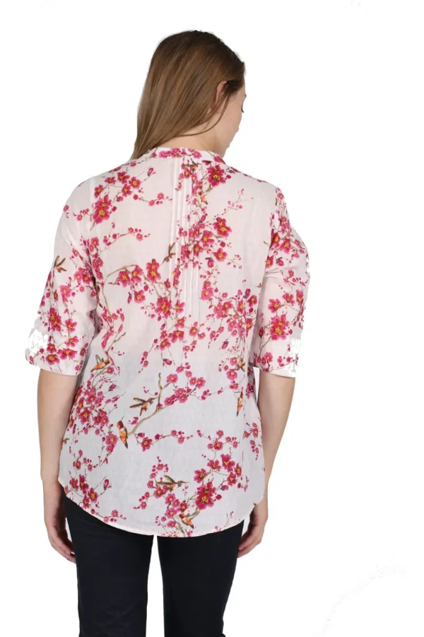 La Cera™ Pleat Front Fern Print Cotton Top Hot